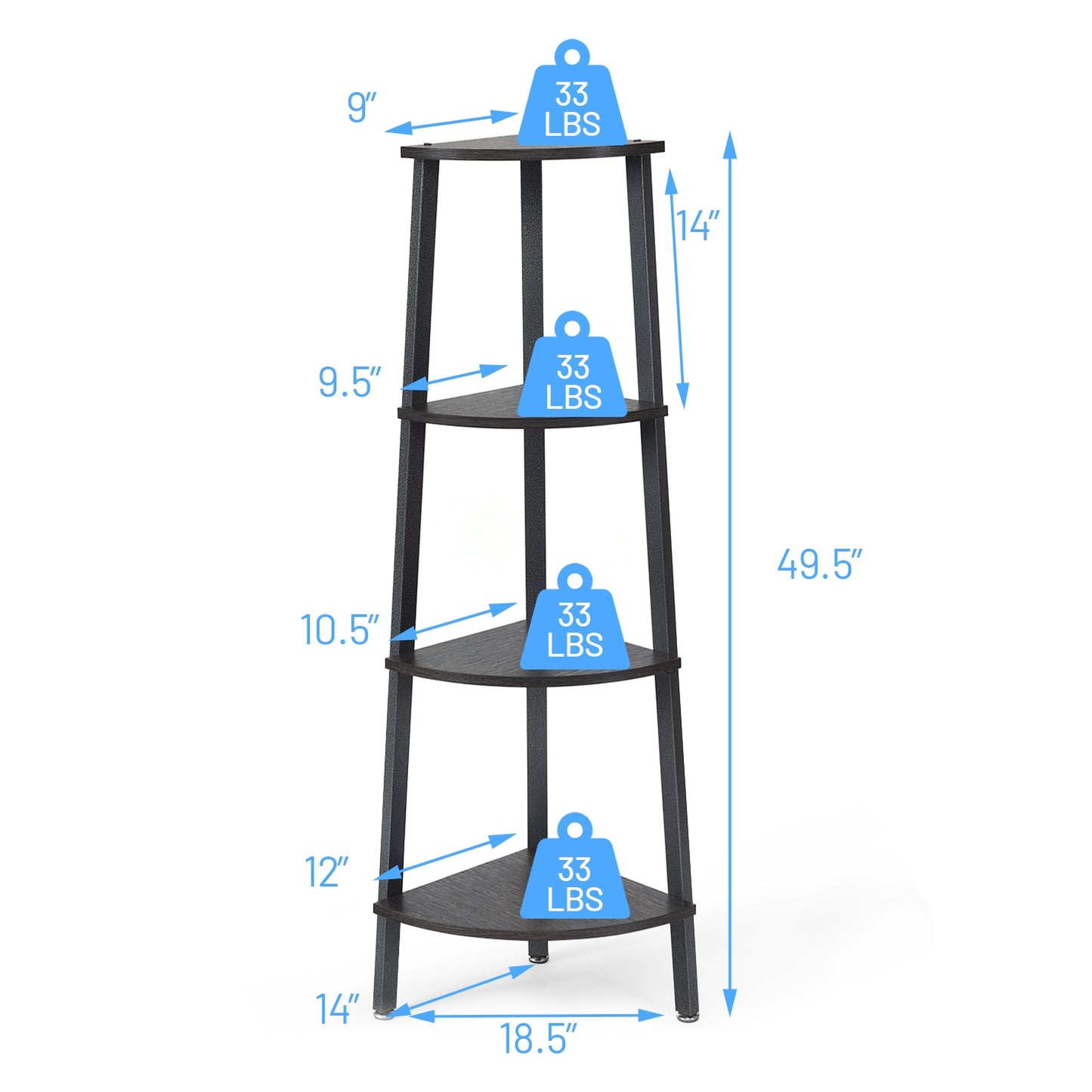 4-Tier Corner Shelf Metal Storage Rack Domestic Bookcase-Black Kids Crystal