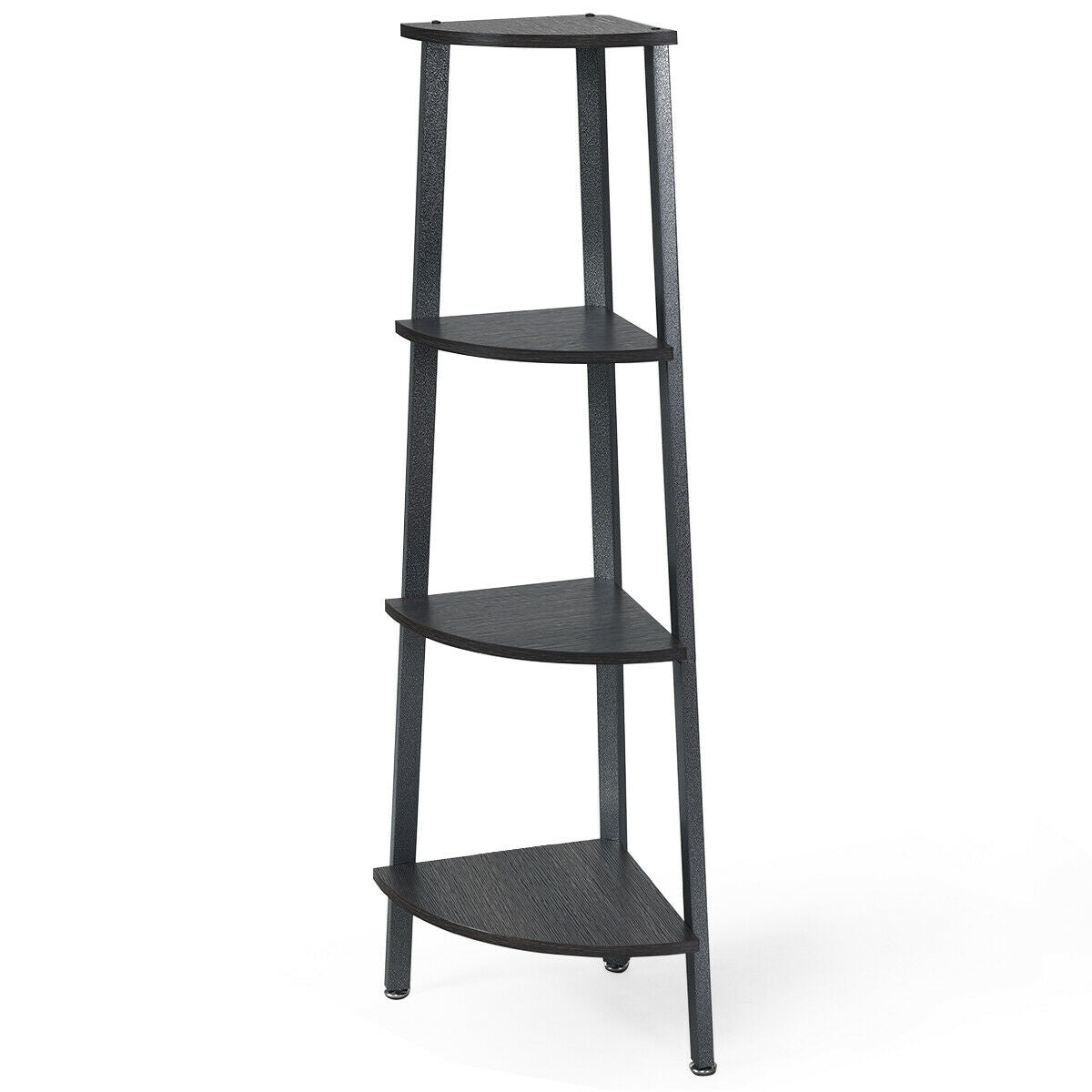 4-Tier Corner Shelf Metal Storage Rack Domestic Bookcase-Black Kids Crystal
