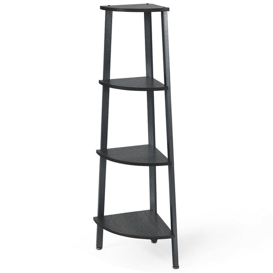 4-Tier Corner Shelf Metal Storage Rack Domestic Bookcase-Black Kids Crystal