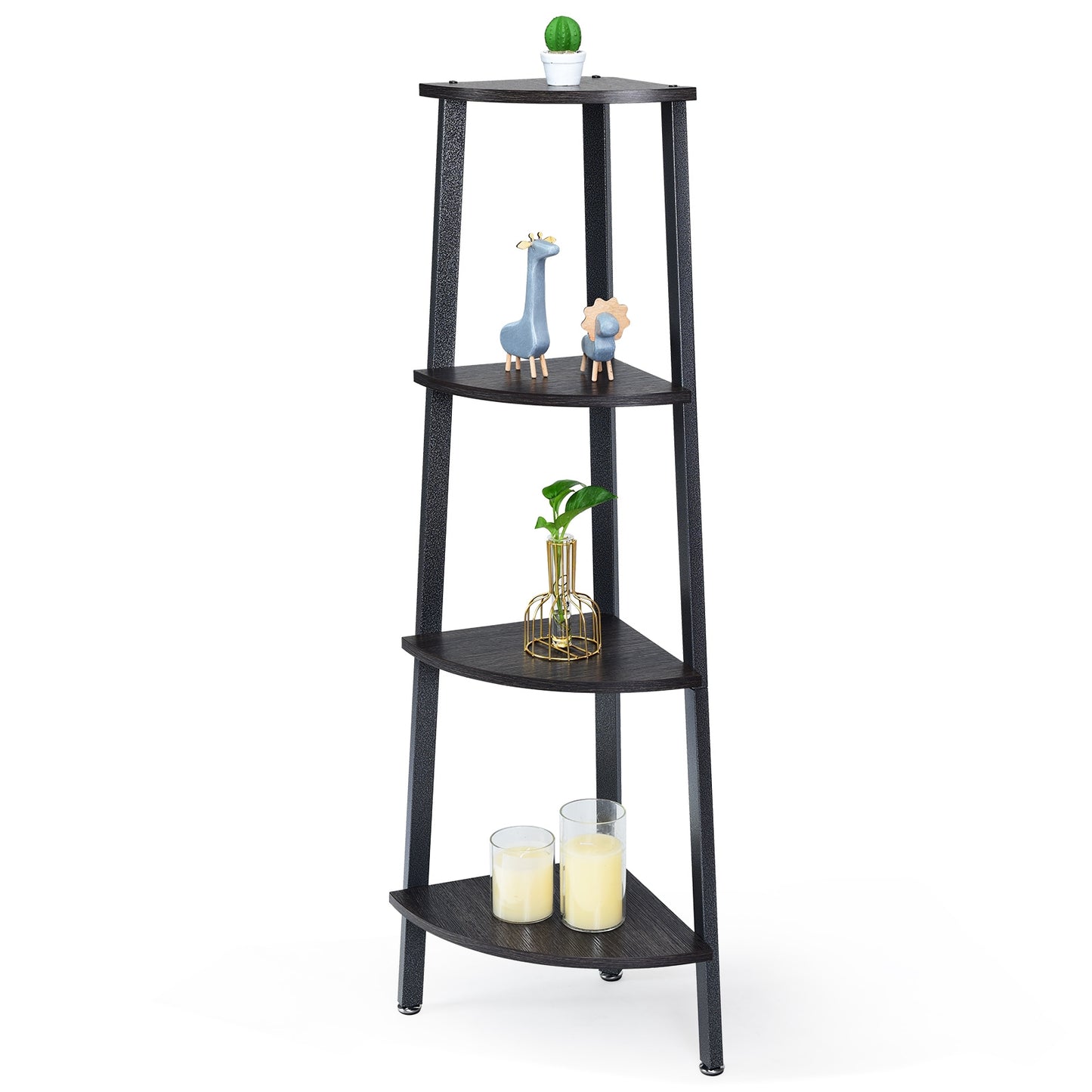 4-Tier Corner Shelf Metal Storage Rack Domestic Bookcase-Black Kids Crystal