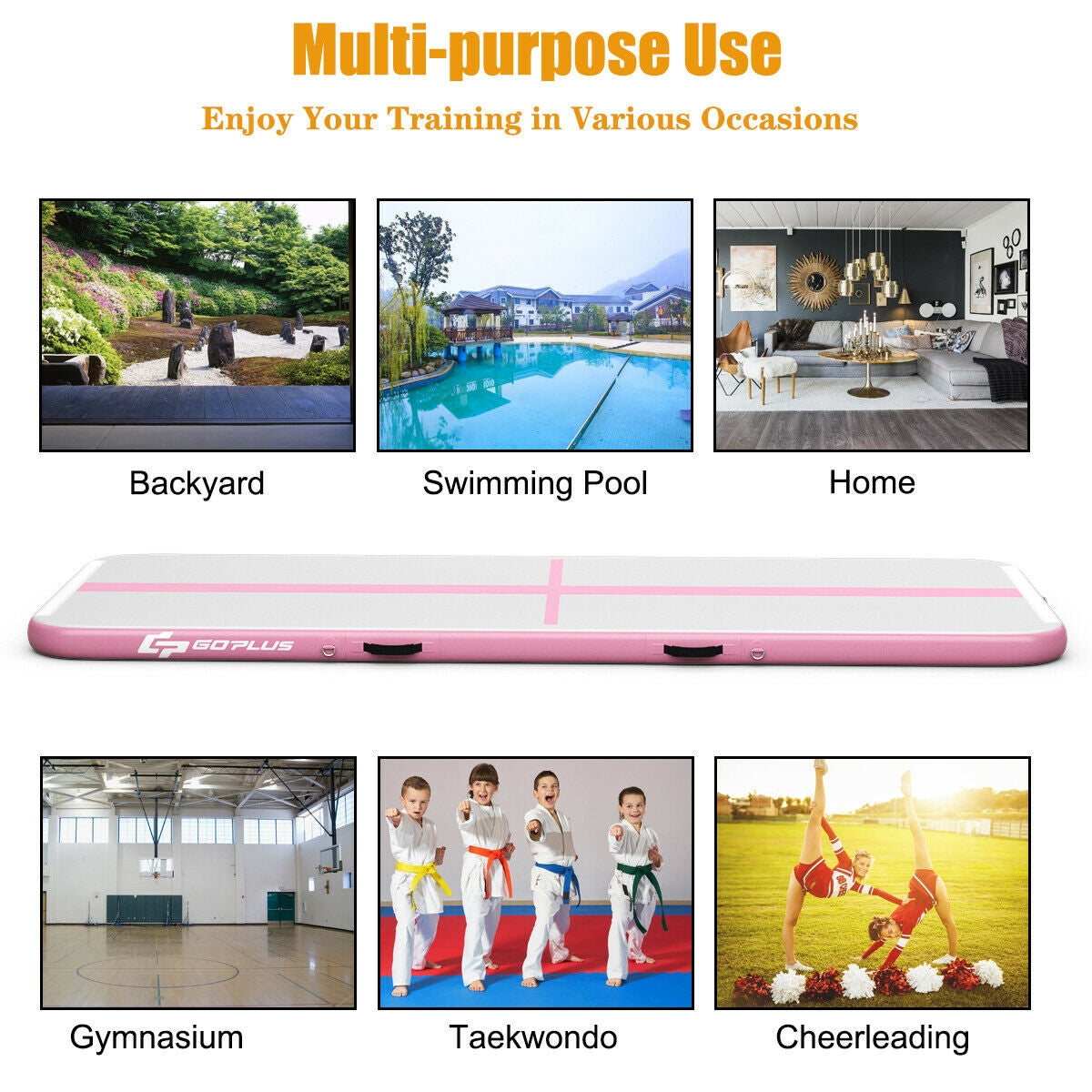 15 Feet Inflatable Gymnastics Tumbling Mat-Pink Kids Crystal