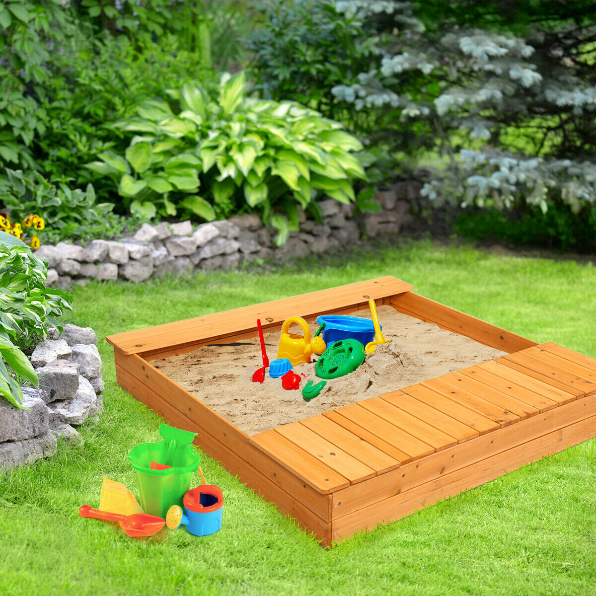 Kids Outdoor Playset Backyard Cedar Sandbox Kids Crystal
