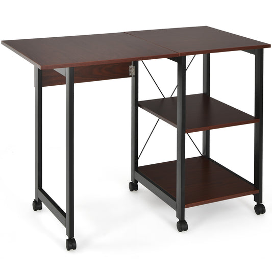 Rolling Folding Computer Desk with Storage Shelves Kids Crystal
