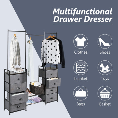3-in-1 Portable Multifunctional Dresser with 8 Fabric Drawers and Metal Rack