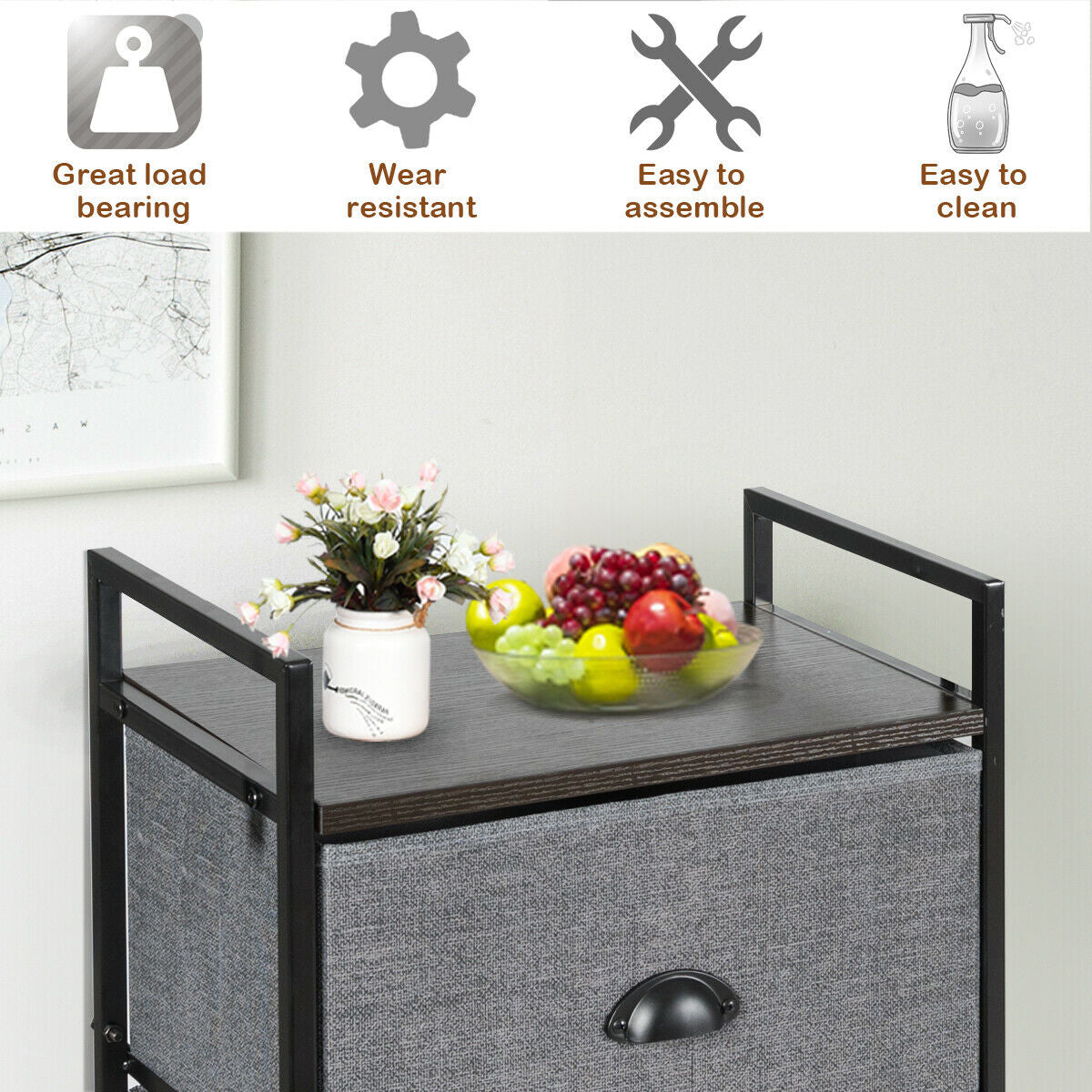 3-in-1 Portable Multifunctional Dresser with 8 Fabric Drawers and Metal Rack Kids Crystal