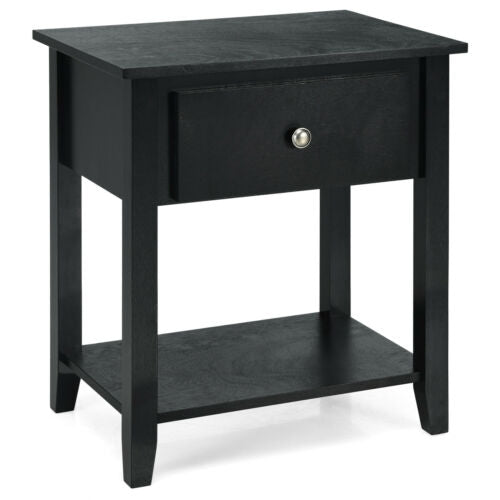 Nightstand with Drawer and Storage Shelf for Bedroom Living Room-Black Kids Crystal