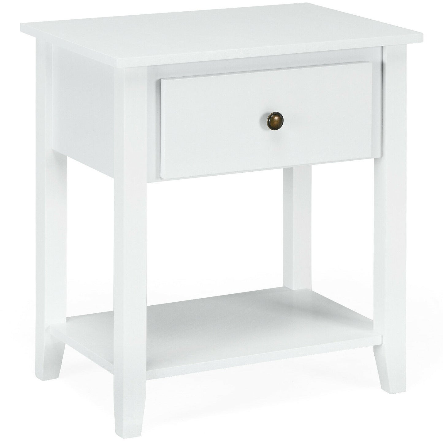 Nightstand with Drawer and Storage Shelf for Bedroom Living Room-White Kids Crystal