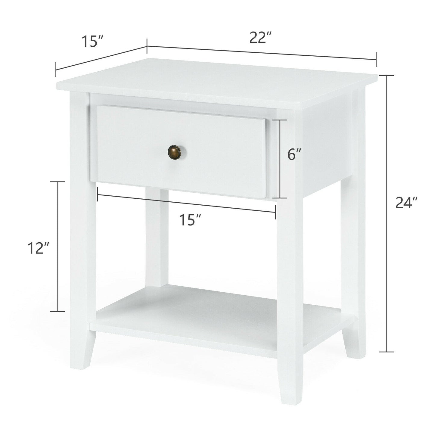 Nightstand with Drawer and Storage Shelf for Bedroom Living Room-White Kids Crystal