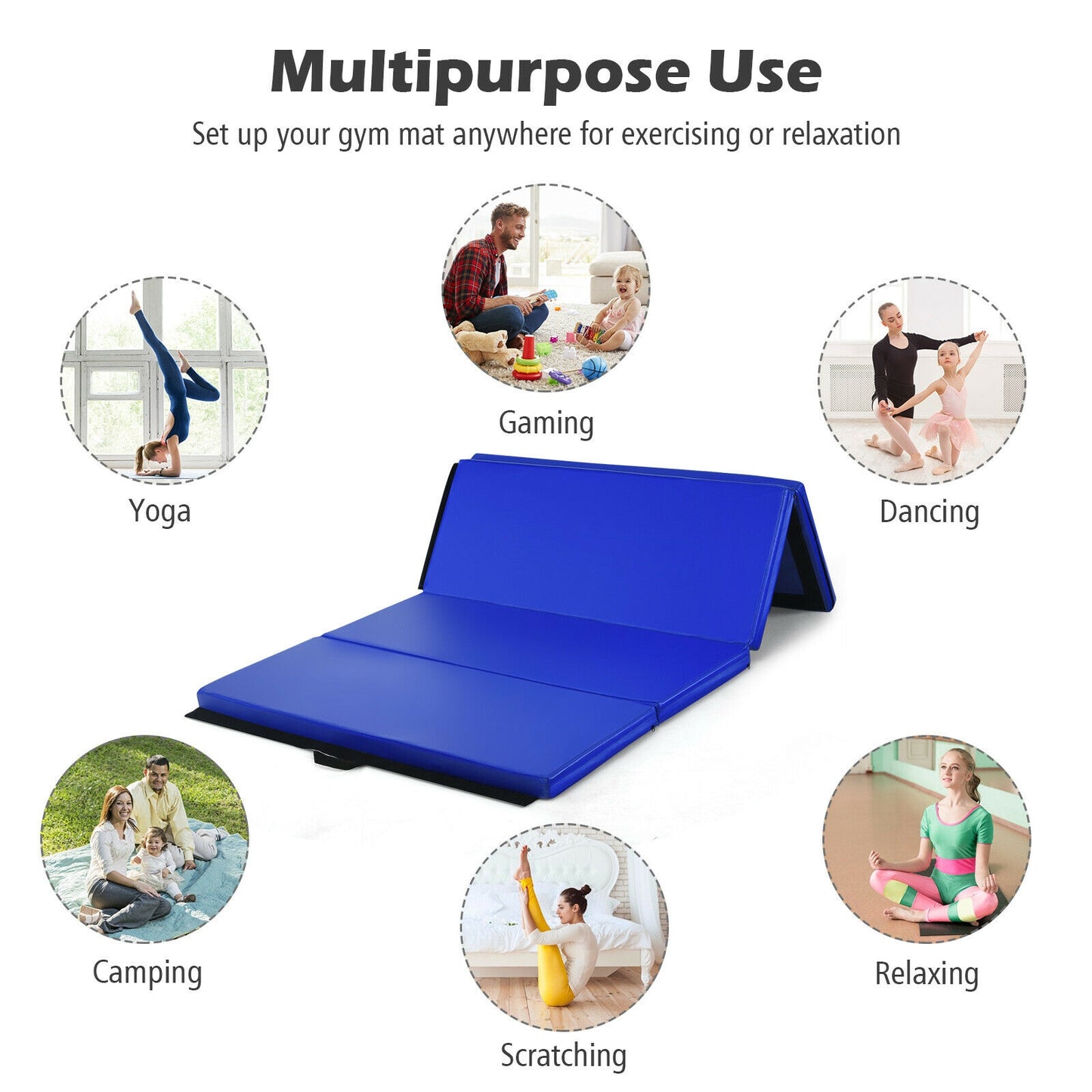 Gymnastics PU Mat  Thick Folding Panel Gym Fitness Exercise-Navy Kids Crystal