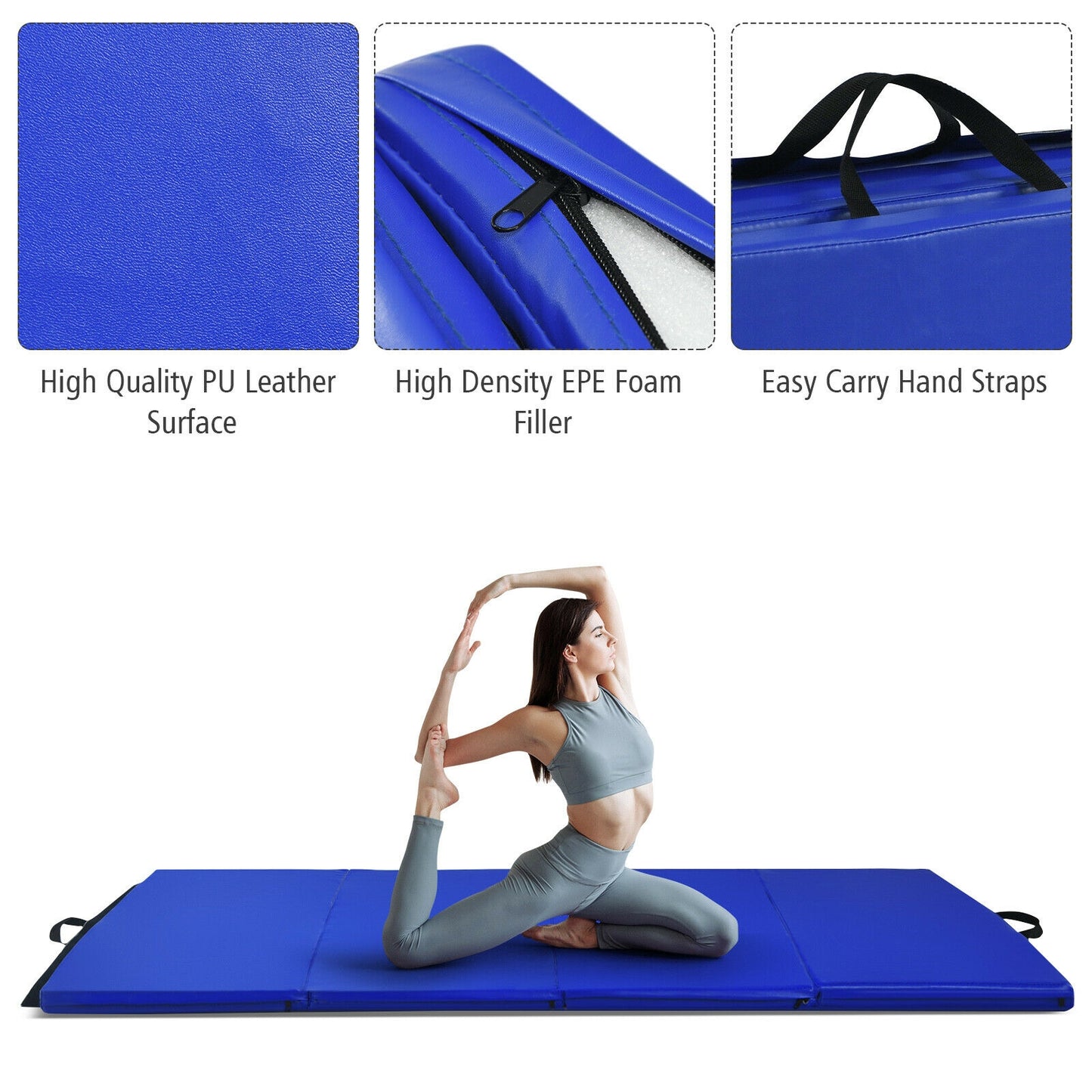 Gymnastics PU Mat  Thick Folding Panel Gym Fitness Exercise-Navy Kids Crystal
