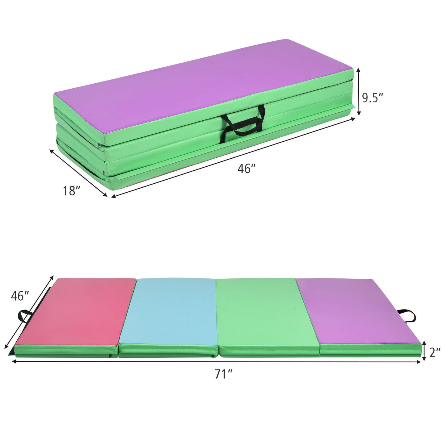 Gymnastics PU Mat  Thick Folding Panel Gym Fitness Exercise-Multicolor Kids Crystal