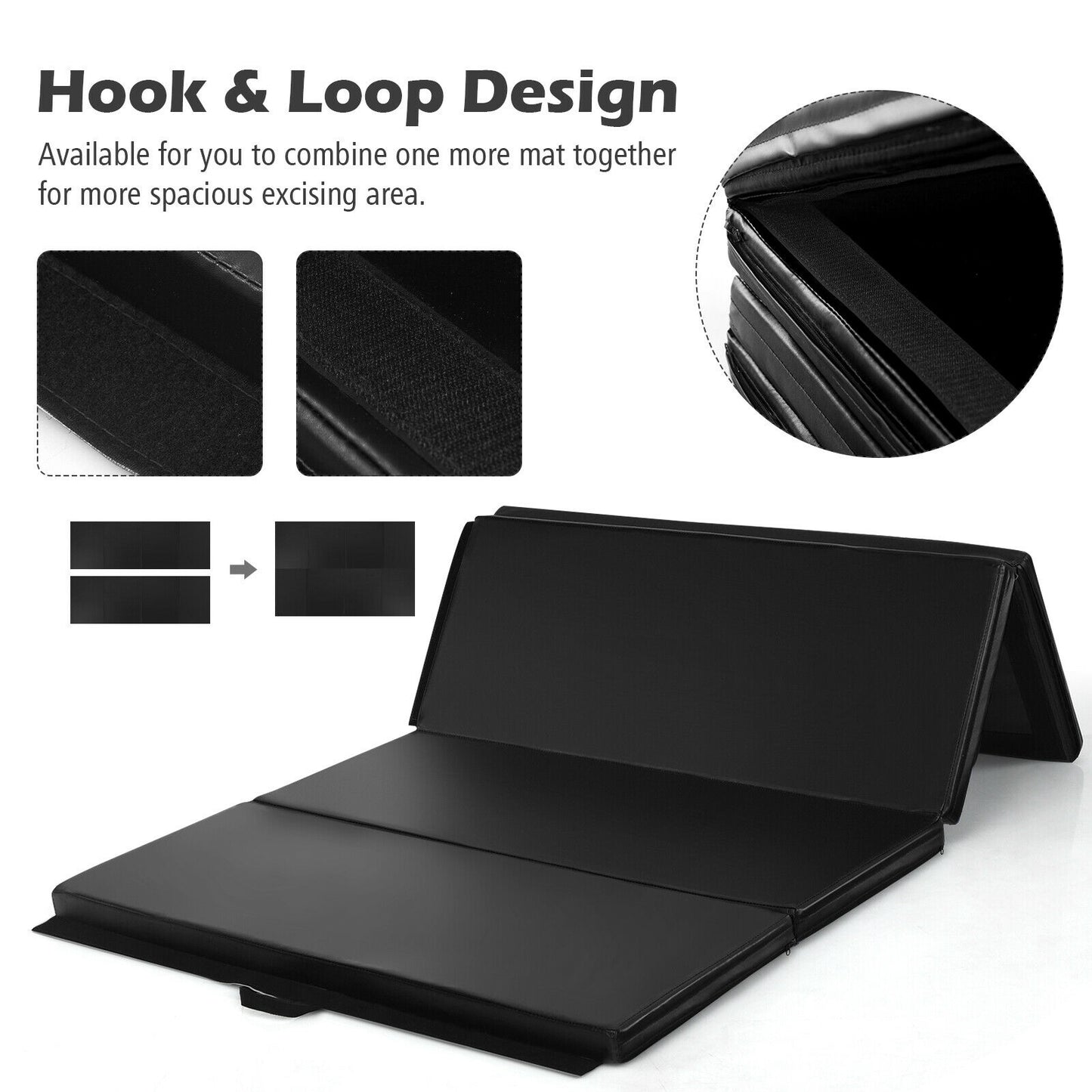 Gymnastics PU Mat  Thick Folding Panel Gym Fitness Exercise-Black Kids Crystal
