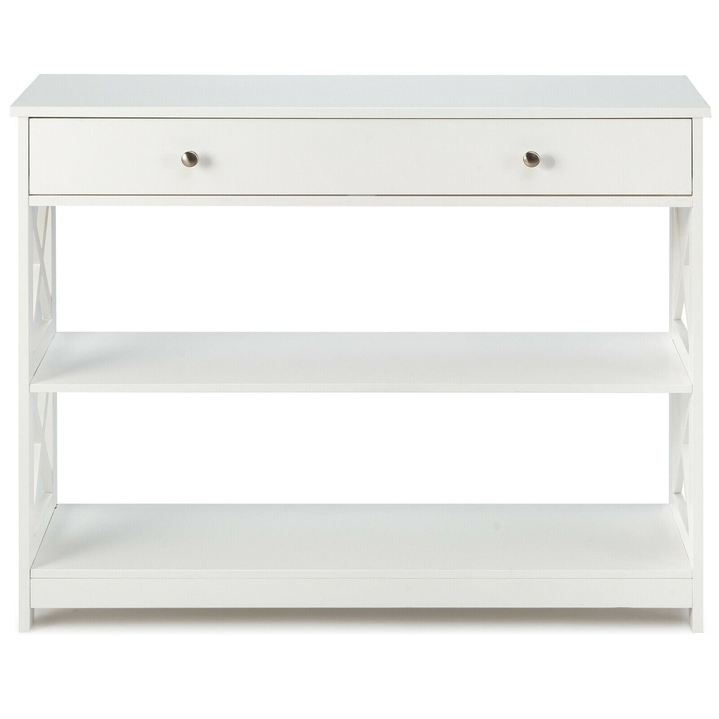 3-Tier Console Table with Drawers for Living Room Entryway-White Kids Crystal