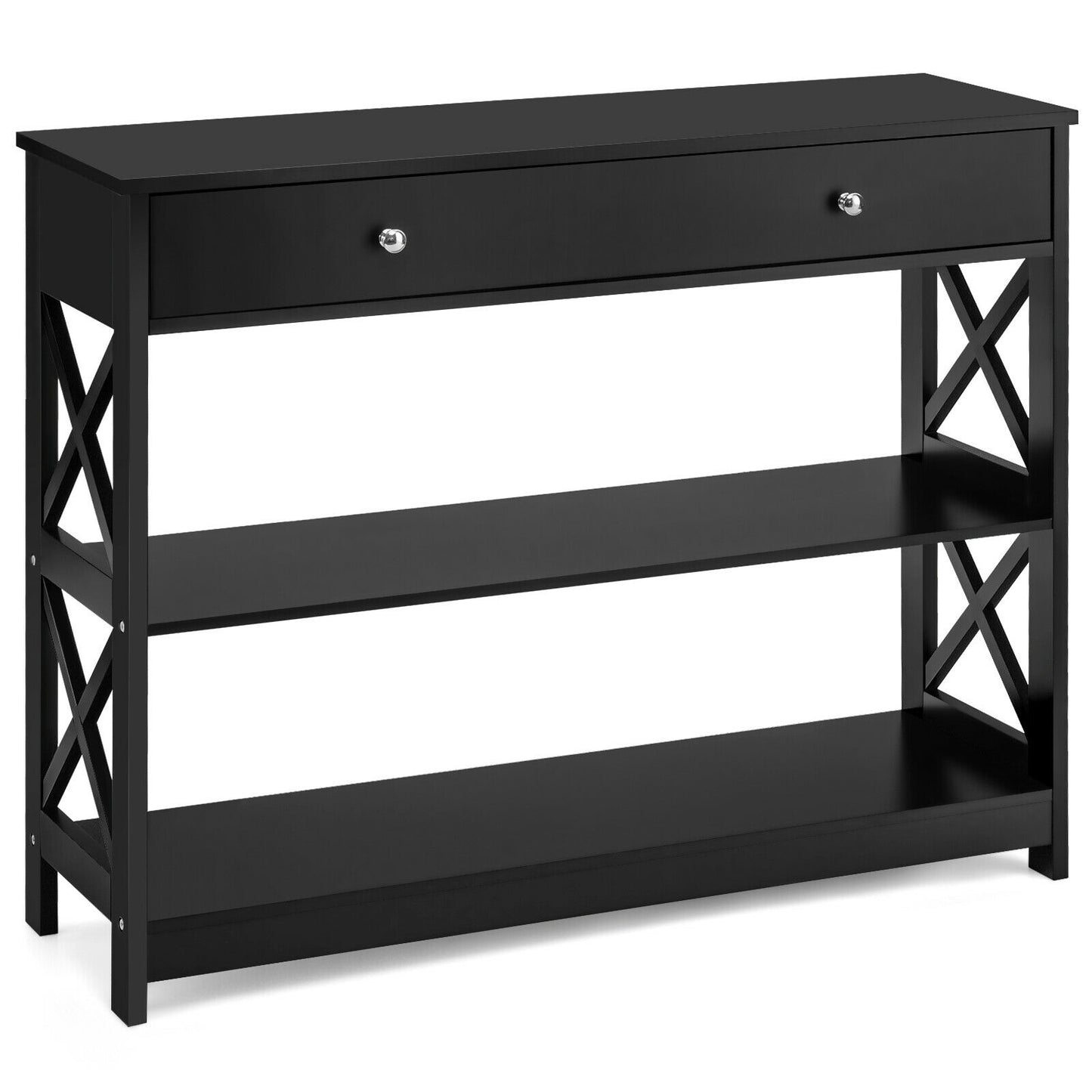 3-Tier Console Table with Drawers for Living Room Entryway-Black Kids Crystal