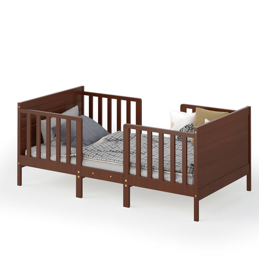 2-in-1 Convertible Toddler Bed with Guardrails-Brown Kids Crystal