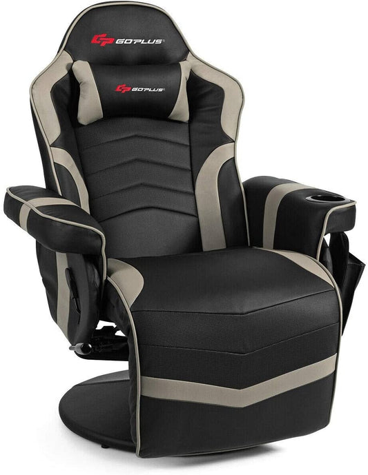 Ergonomic High Back Massage Gaming Chair with Pillow-Gray Kids Crystal