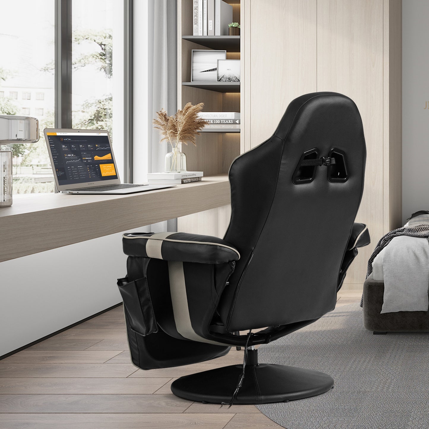 Ergonomic High Back Massage Gaming Chair with Pillow-Gray Kids Crystal