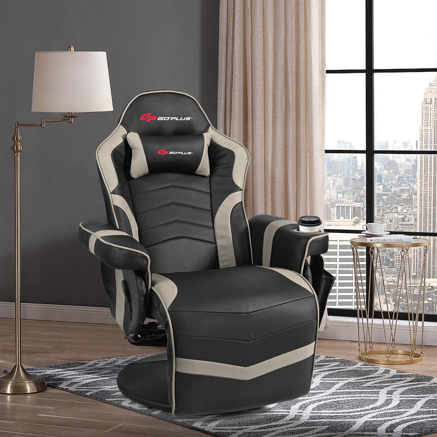 Ergonomic High Back Massage Gaming Chair with Pillow-Gray Kids Crystal