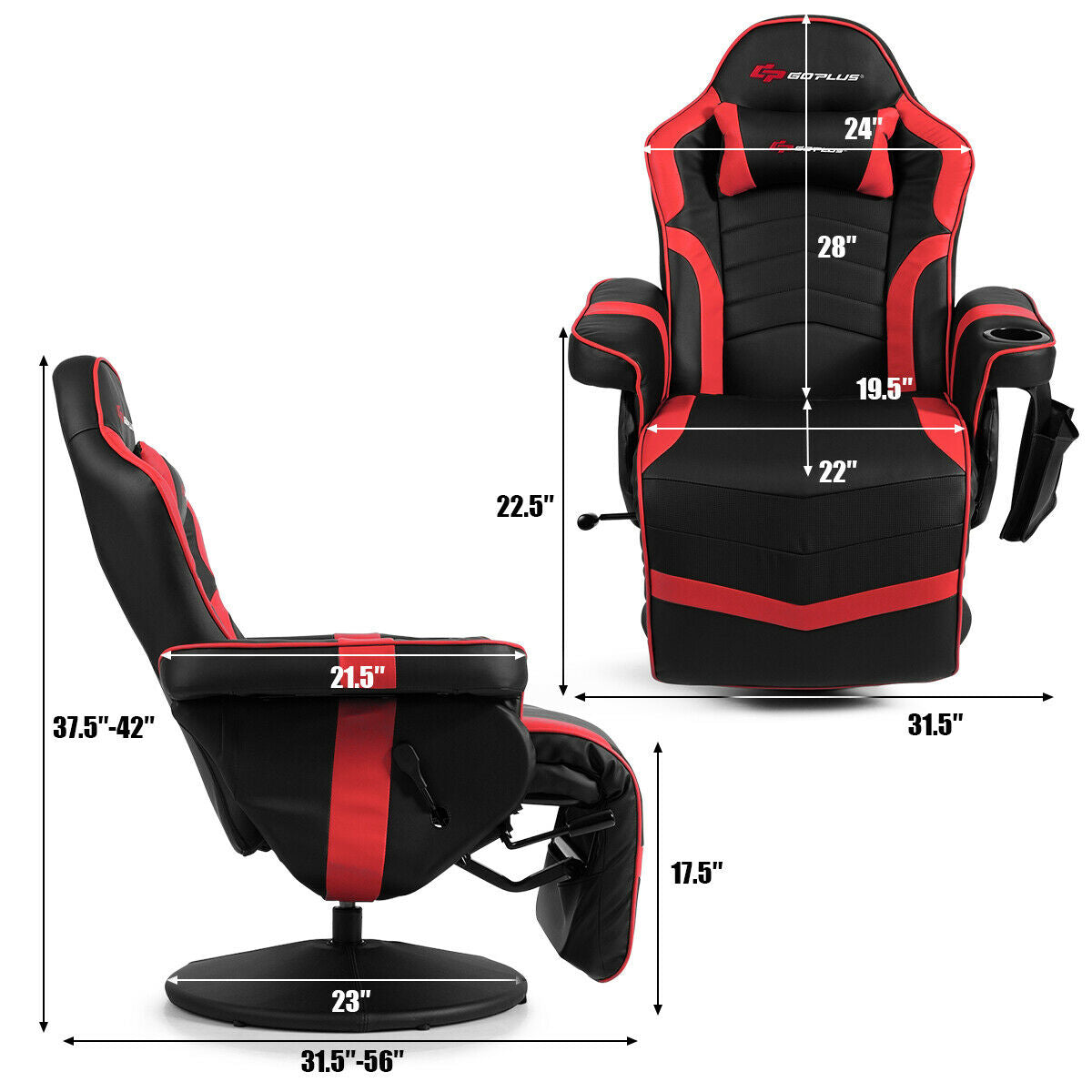 Ergonomic High Back Massage Gaming Chair Gaming Recliner with Pillow-Red Kids Crystal