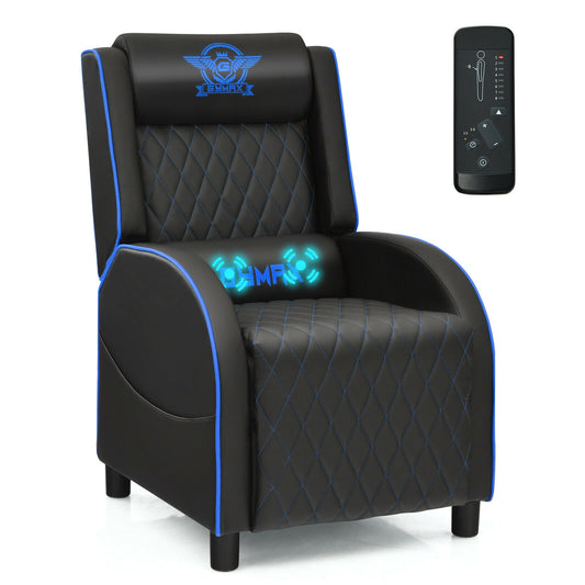 Massage Gaming Recliner Chair with Headrest and Adjustable Backrest for Home Theater-Blue Kids Crystal
