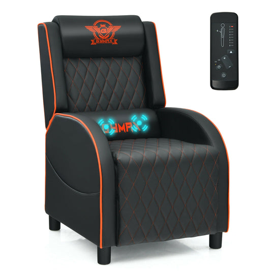 Massage Gaming Recliner Chair with Headrest and Adjustable Backrest for Home Theater-Orange Kids Crystal