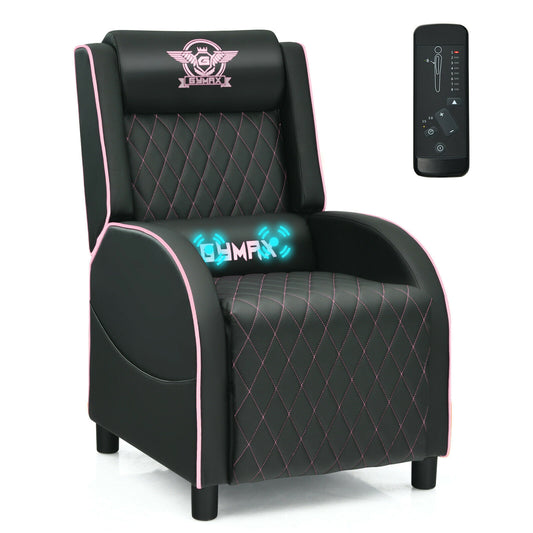 Massage Gaming Recliner Chair with Headrest and Adjustable Backrest for Home Theater-Pink Kids Crystal
