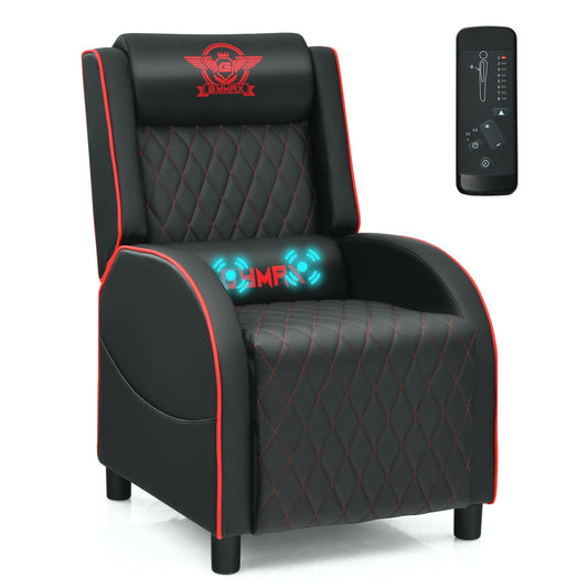 Massage Gaming Recliner Chair with Headrest and Adjustable Backrest for Home Theater-Red Kids Crystal