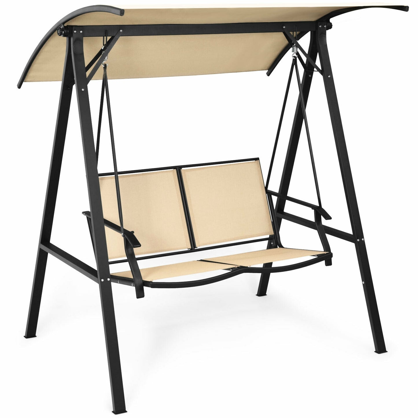 2 Person Patio Swing with Weather Resistant Glider and Adjustable Canopy-Beige Kids Crystal