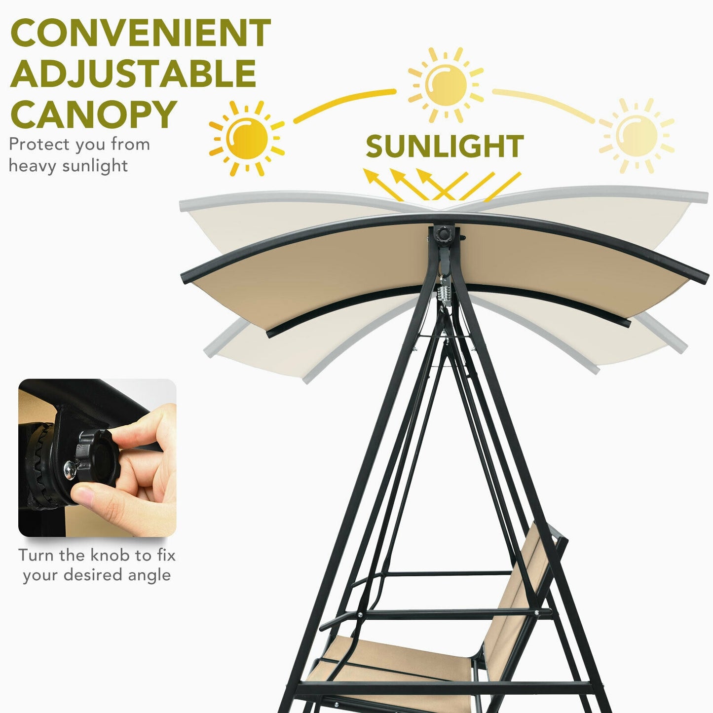 2 Person Patio Swing with Weather Resistant Glider and Adjustable Canopy-Beige Kids Crystal