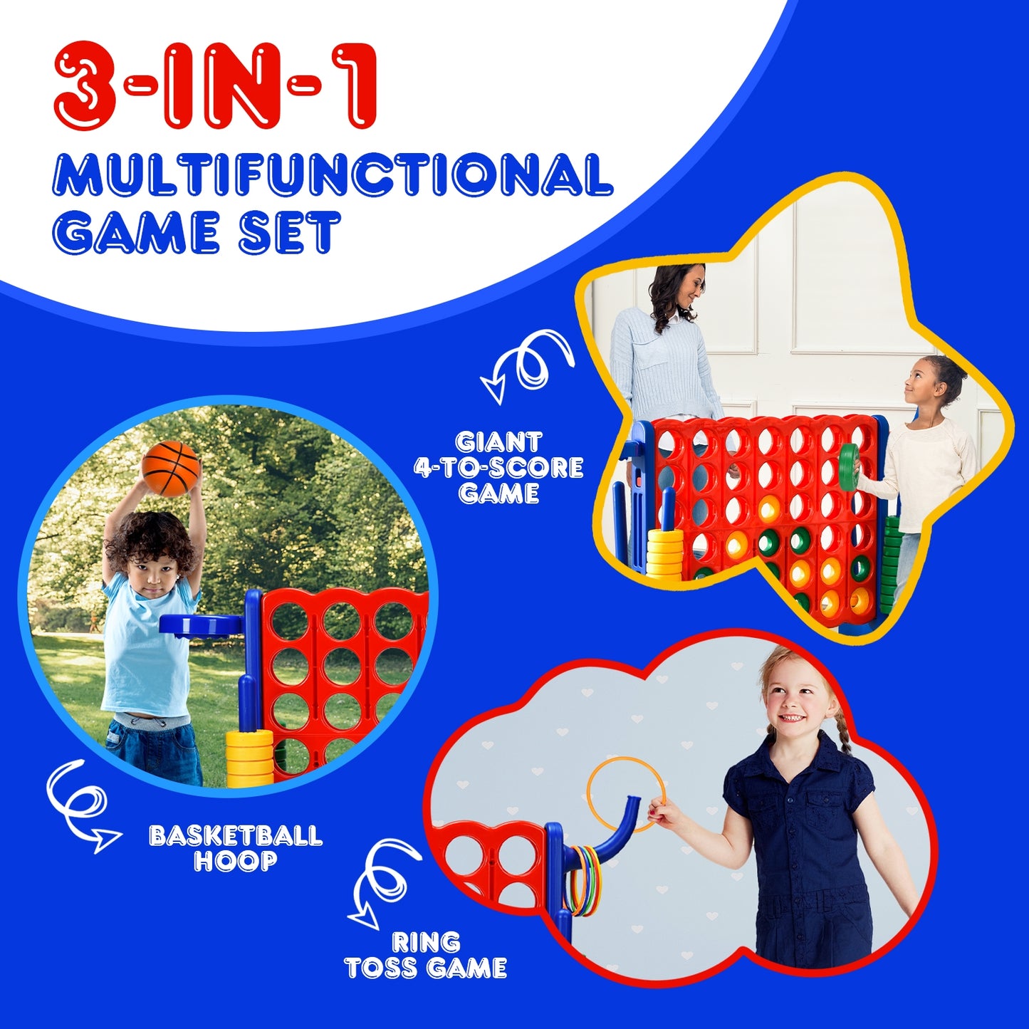 2.5 Feet 4-to-Score Giant Game Set-Blue Kids Crystal