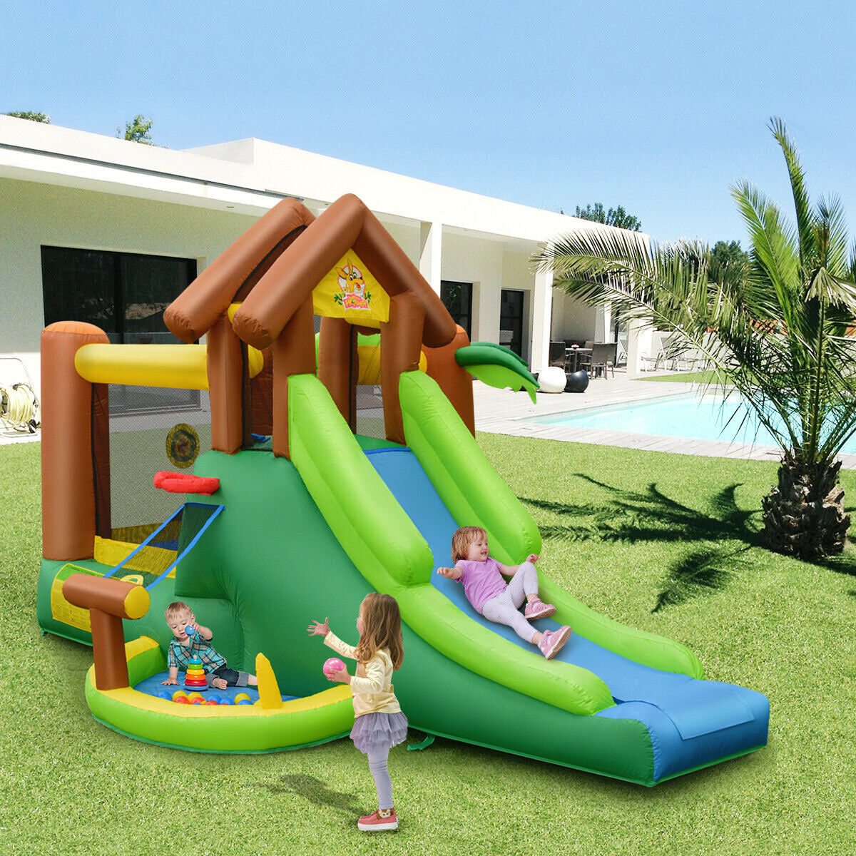 Kids Inflatable Jungle Bounce House Castle including Bag without Blower Kids Crystal