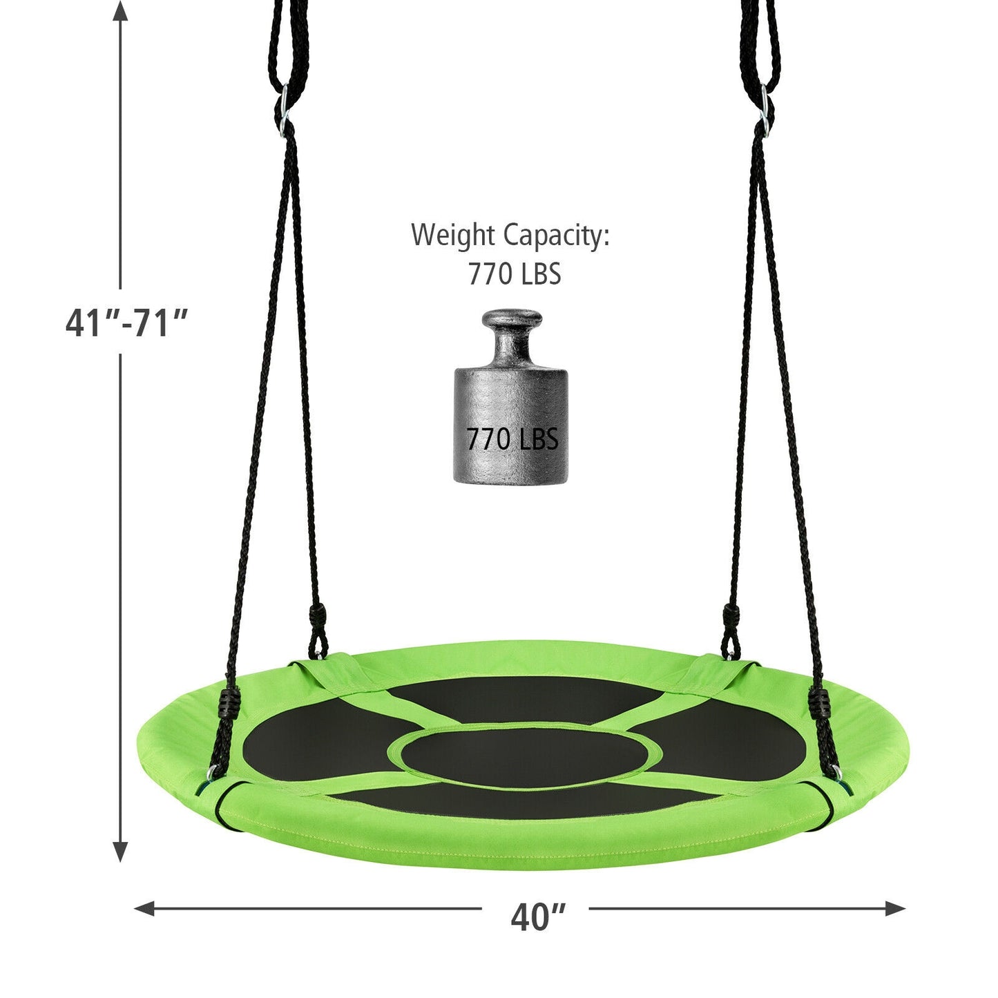40 Inch 770 lbs Flying Saucer Tree Swing Kids Gift with 2 Tree Hanging Straps-Green Kids Crystal