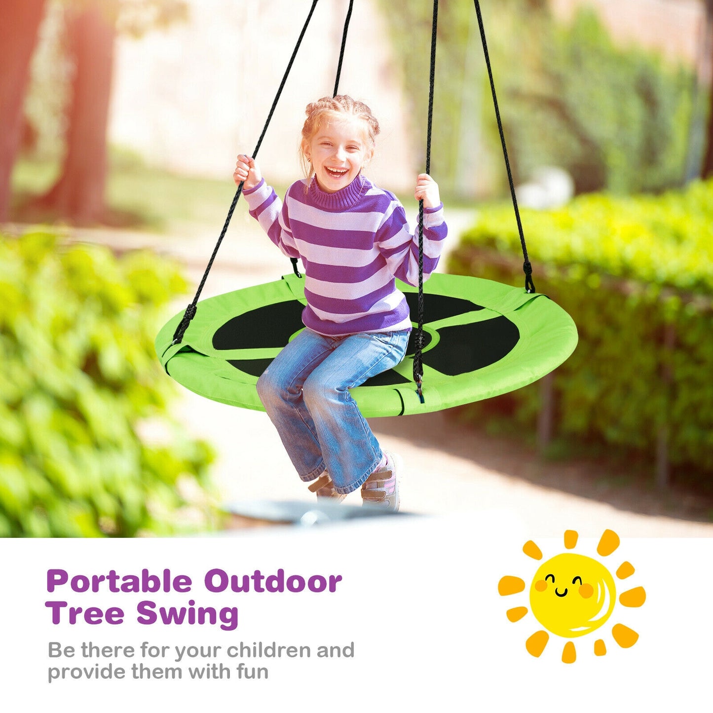 40 Inch 770 lbs Flying Saucer Tree Swing Kids Gift with 2 Tree Hanging Straps-Green Kids Crystal