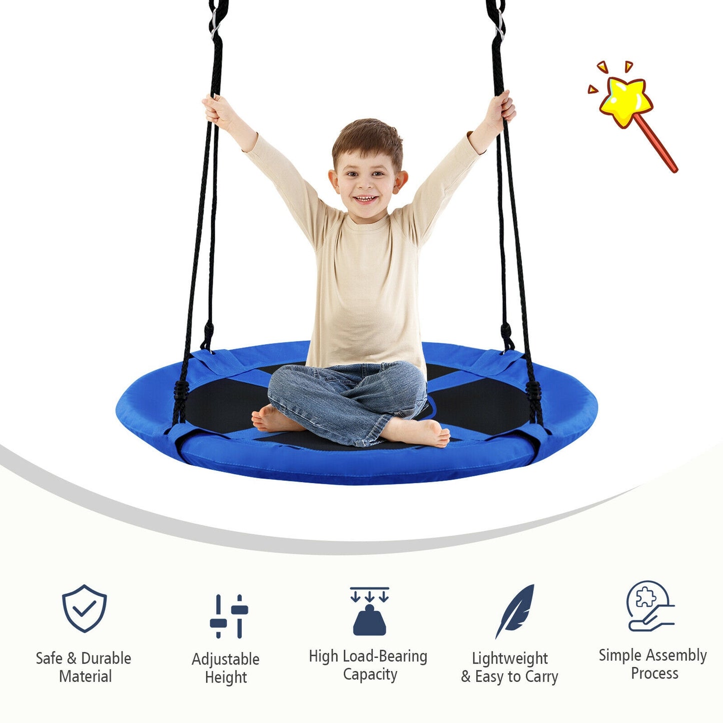 40 Inch 770 lbs Flying Saucer Tree Swing Kids Gift with 2 Tree Hanging Straps-Blue Kids Crystal