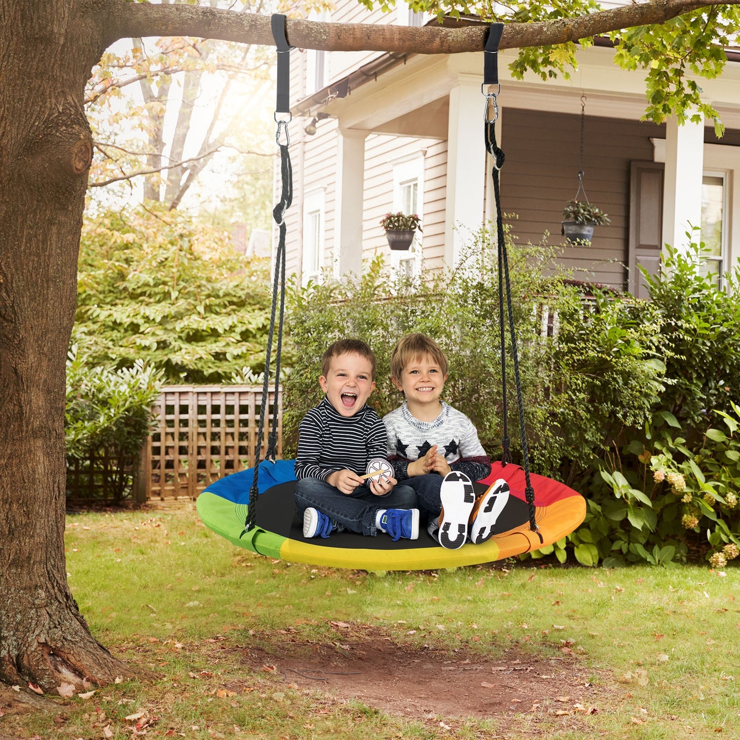 40 Inch 770 lbs Flying Saucer Tree Swing Kids Gift with 2 Tree Hanging Straps-Multicolor Kids Crystal