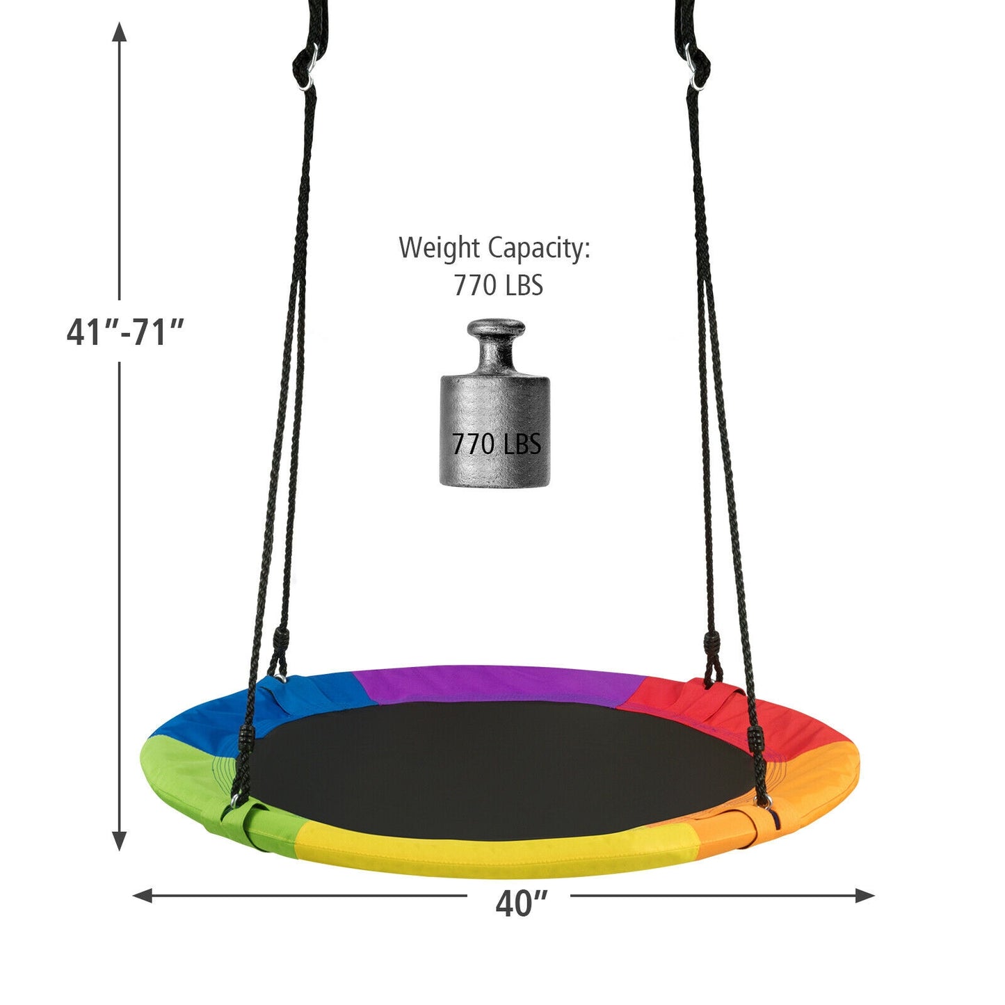 40 Inch 770 lbs Flying Saucer Tree Swing Kids Gift with 2 Tree Hanging Straps-Multicolor Kids Crystal