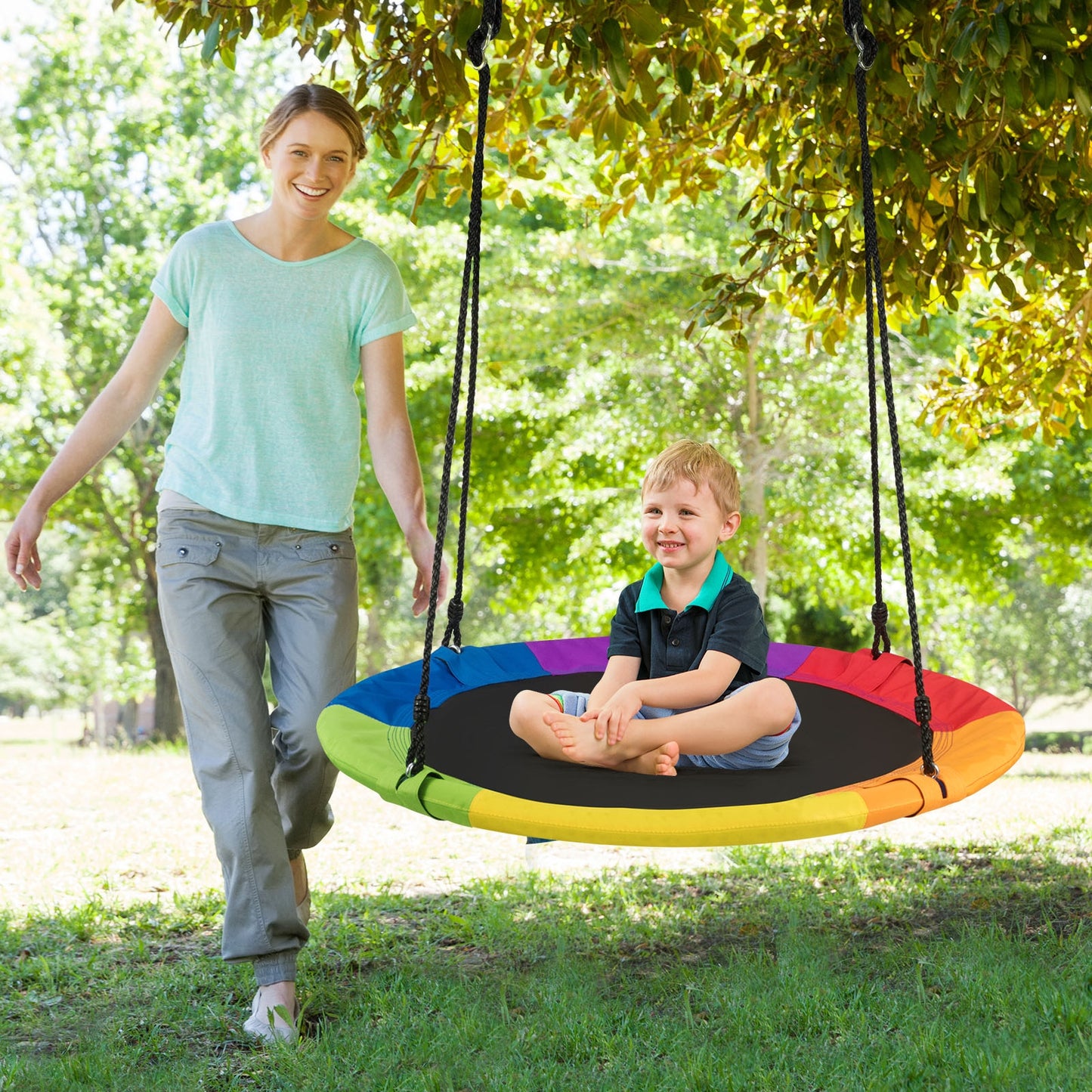 40 Inch 770 lbs Flying Saucer Tree Swing Kids Gift with 2 Tree Hanging Straps-Multicolor Kids Crystal