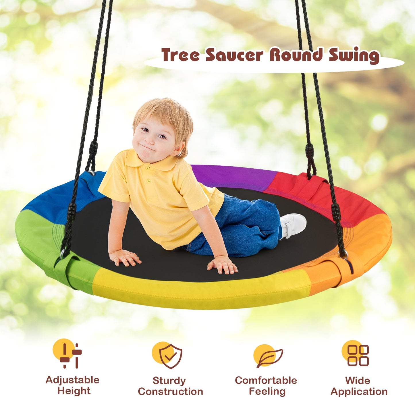 40 Inch 770 lbs Flying Saucer Tree Swing Kids Gift with 2 Tree Hanging Straps-Multicolor Kids Crystal