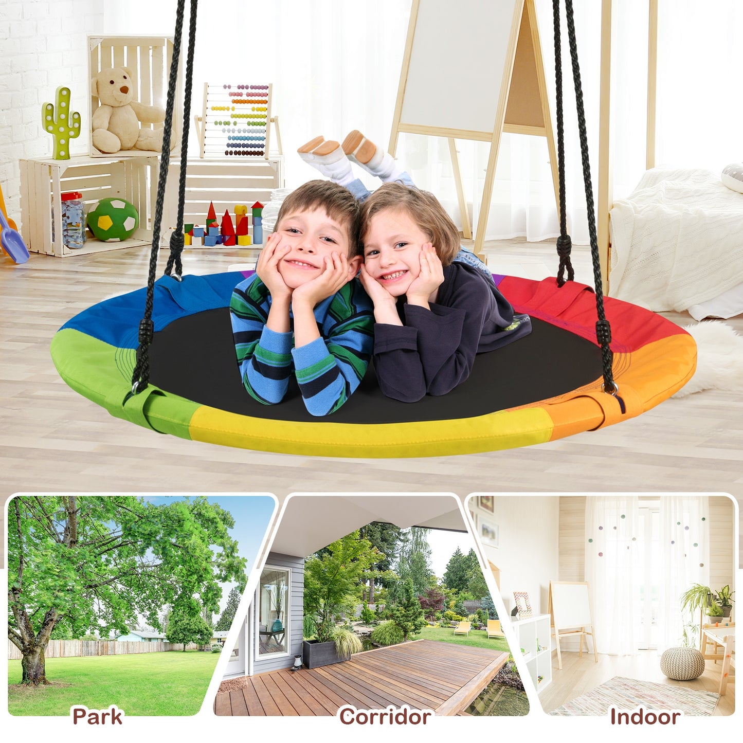 40 Inch 770 lbs Flying Saucer Tree Swing Kids Gift with 2 Tree Hanging Straps-Multicolor Kids Crystal