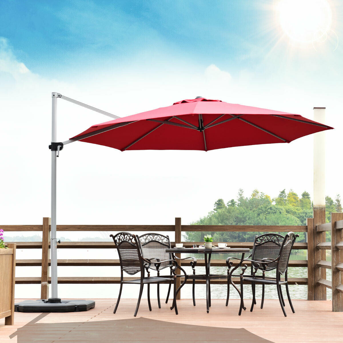 11 Feet Patio Offset Cantilever Umbrella 360° Rotation Aluminum Tilt-Red Kids Crystal