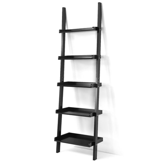 5-Tier Wall-leaning Ladder Shelf Display Rack for Plants and Books-Black Kids Crystal