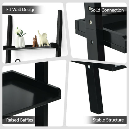 5-Tier Wall-leaning Ladder Shelf Display Rack for Plants and Books-Black