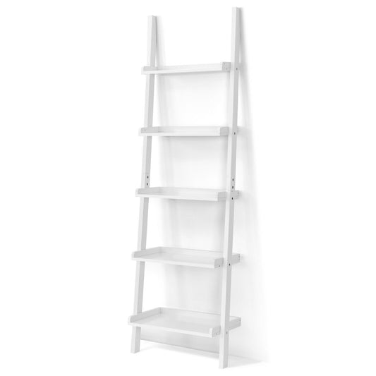 5-Tier Wall-leaning Ladder Shelf Display Rack for Plants and Books-White Kids Crystal