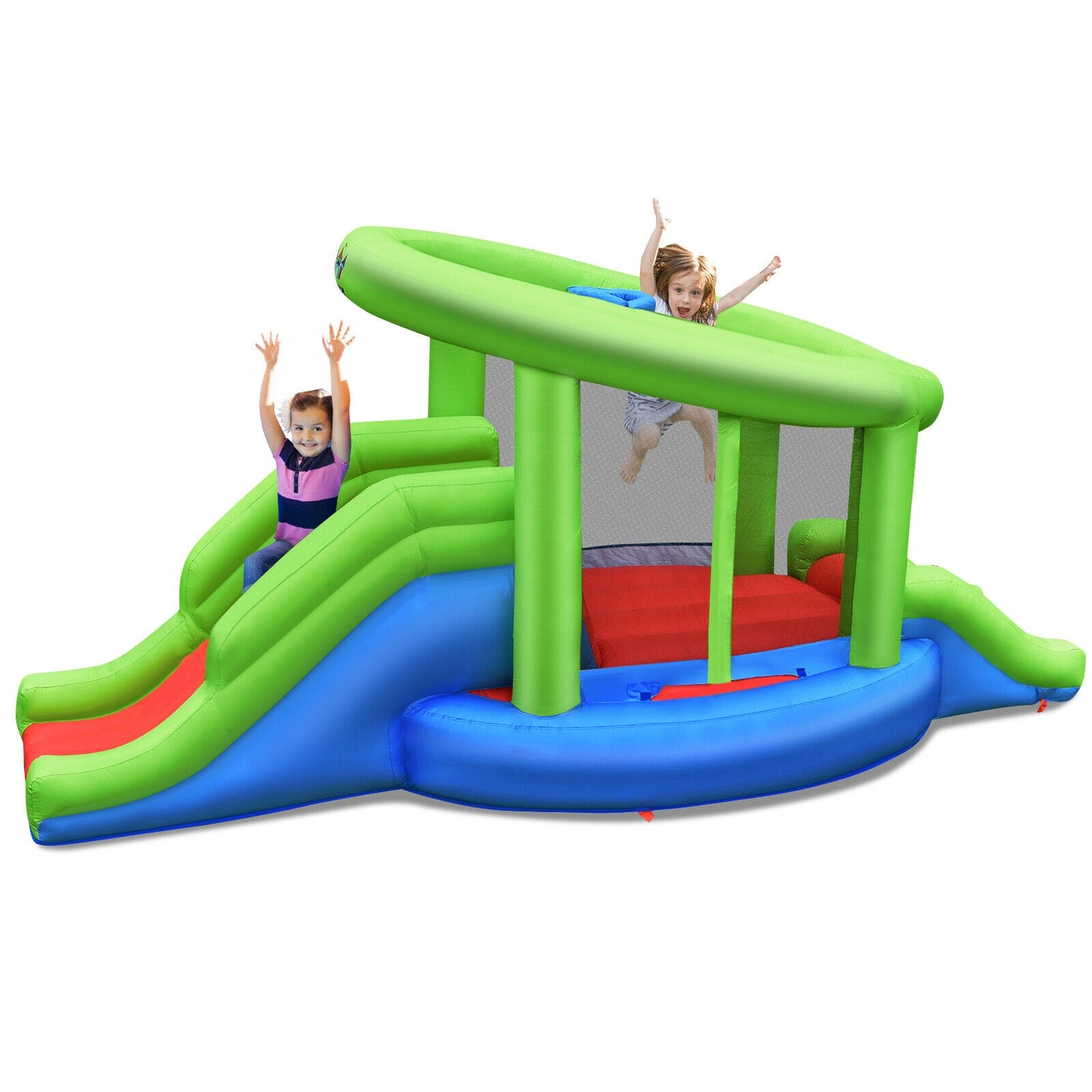 Inflatable Dual Slide Basketball Game Bounce House Without Blower Kids Crystal