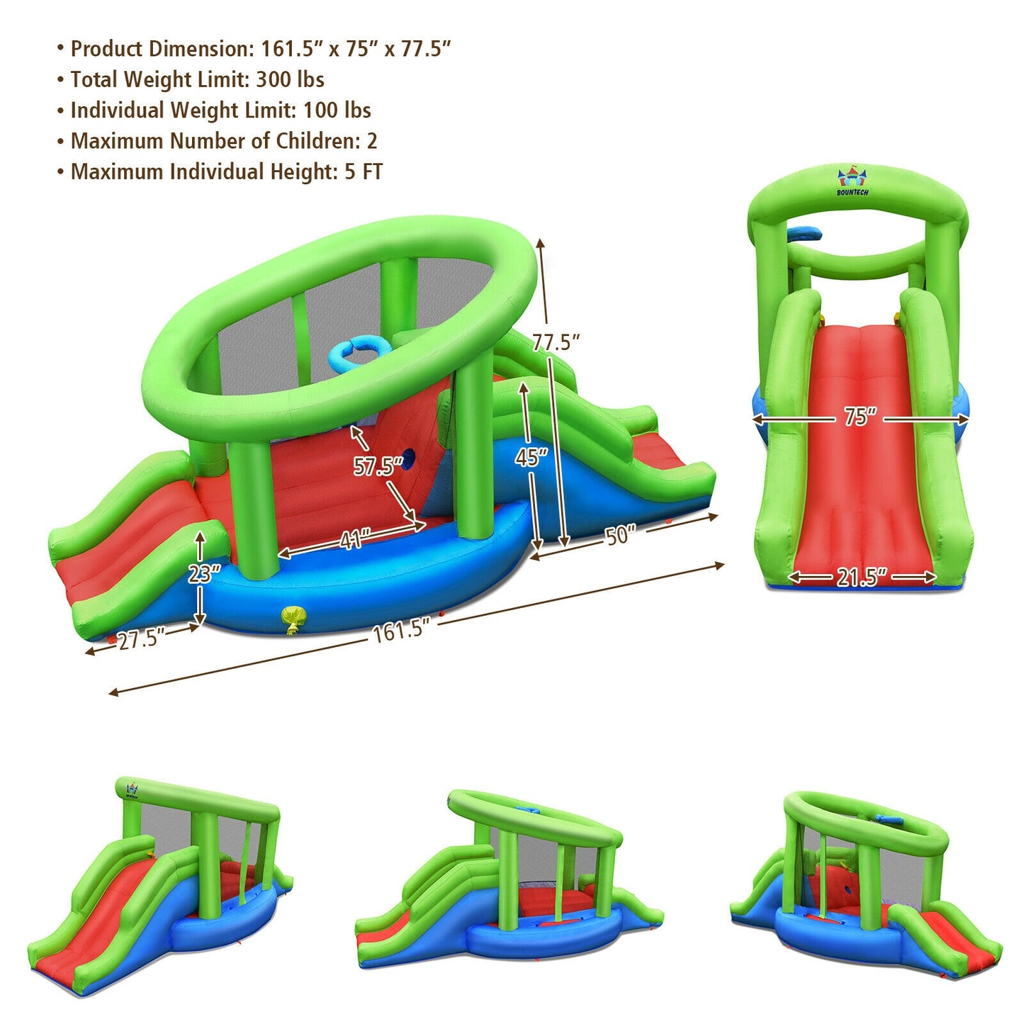 Inflatable Dual Slide Basketball Game Bounce House Without Blower Kids Crystal