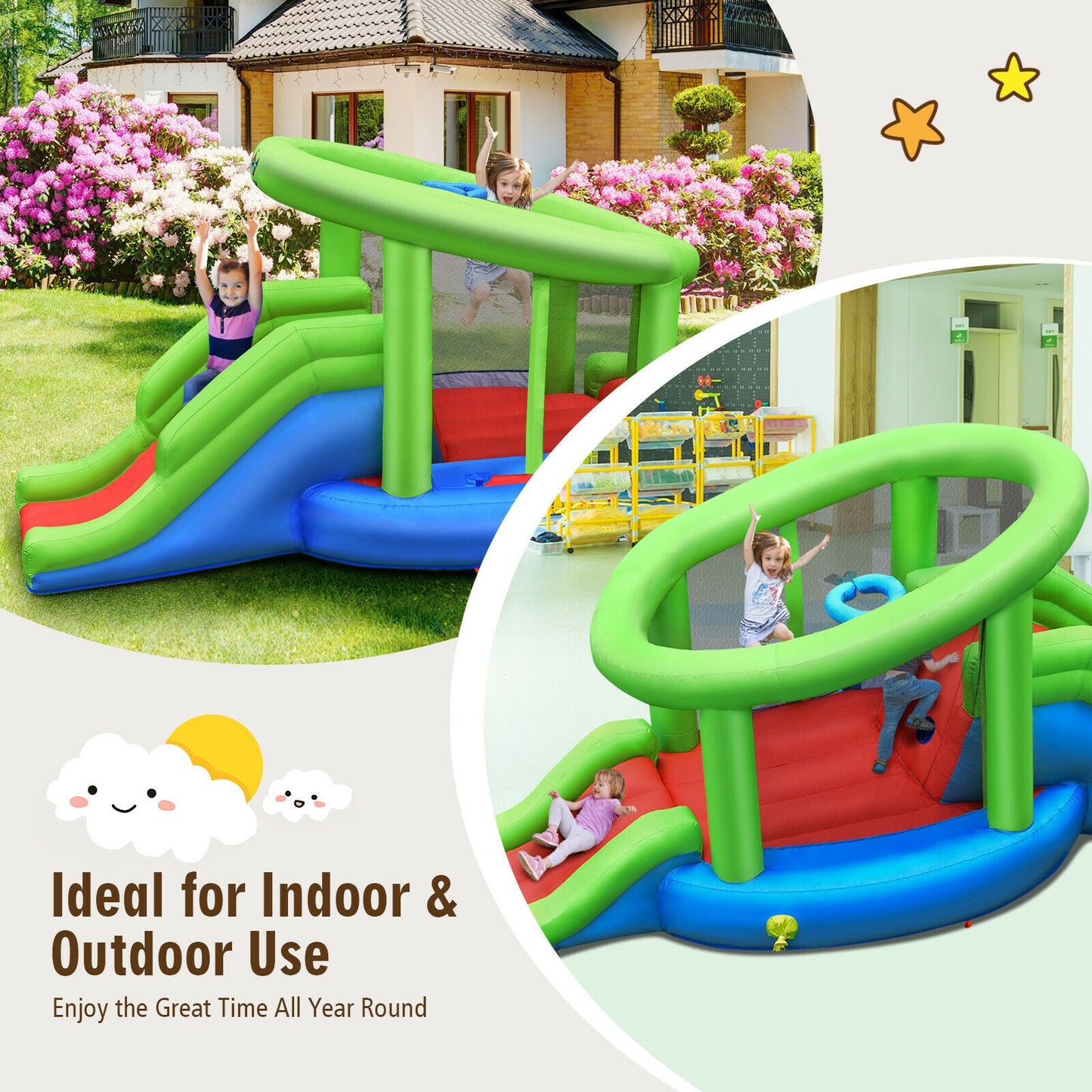 Inflatable Dual Slide Basketball Game Bounce House Without Blower Kids Crystal