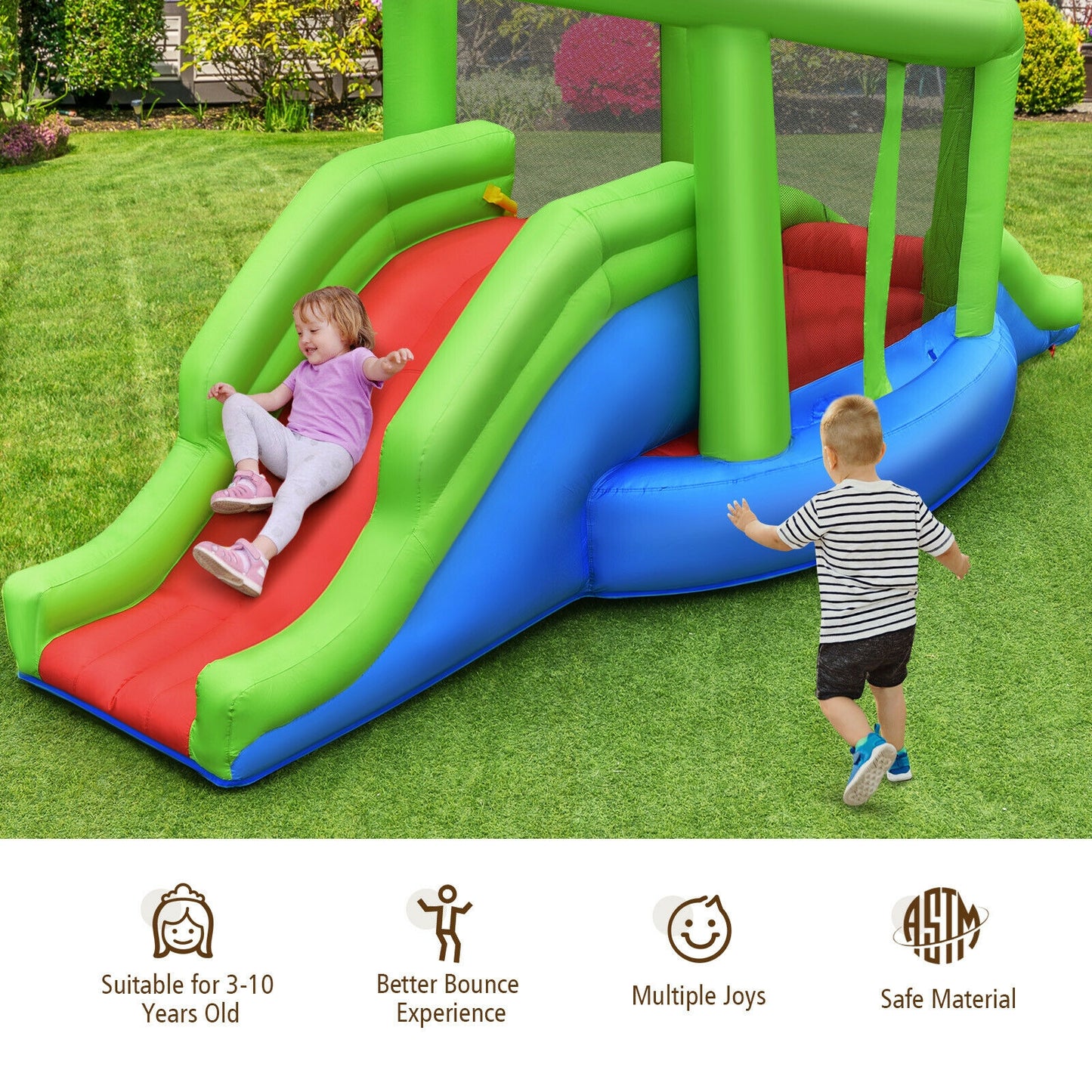 Inflatable Dual Slide Basketball Game Bounce House Without Blower Kids Crystal