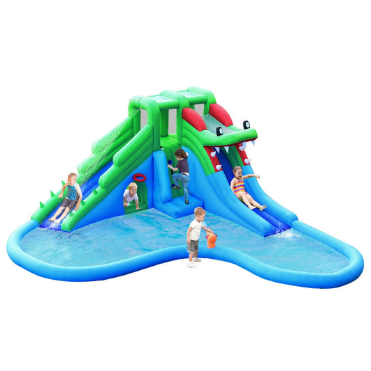 Inflatable Water Park Crocodile Bouncer Dual Slide Climbing Wall Without Blower Kids Crystal