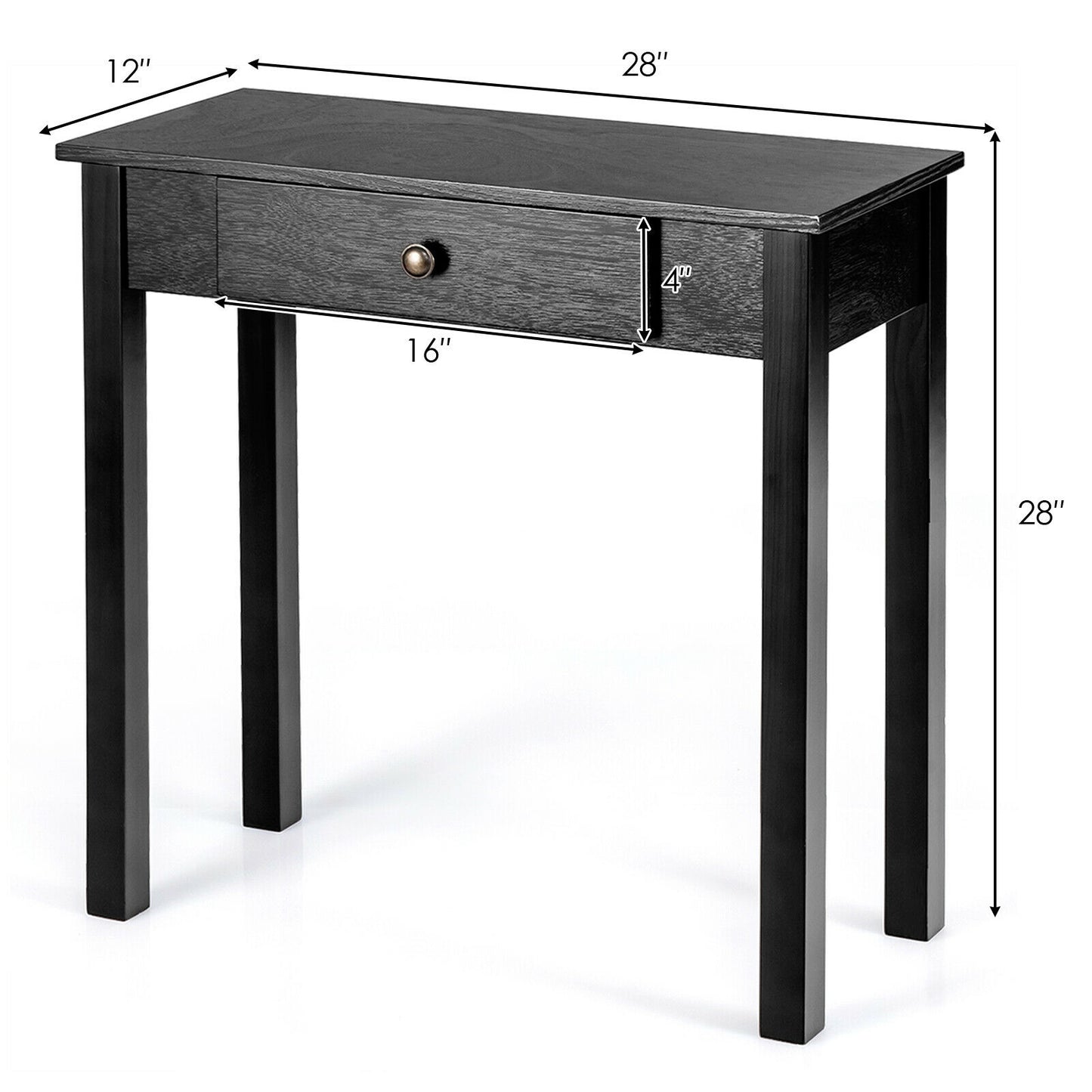 Small Space Console Table with Drawer for Living Room Bathroom Hallway-Black Kids Crystal
