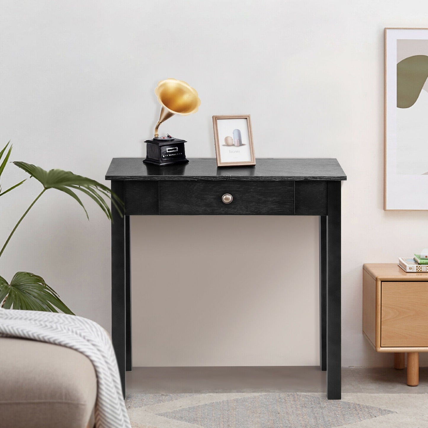 Small Space Console Table with Drawer for Living Room Bathroom Hallway-Black Kids Crystal